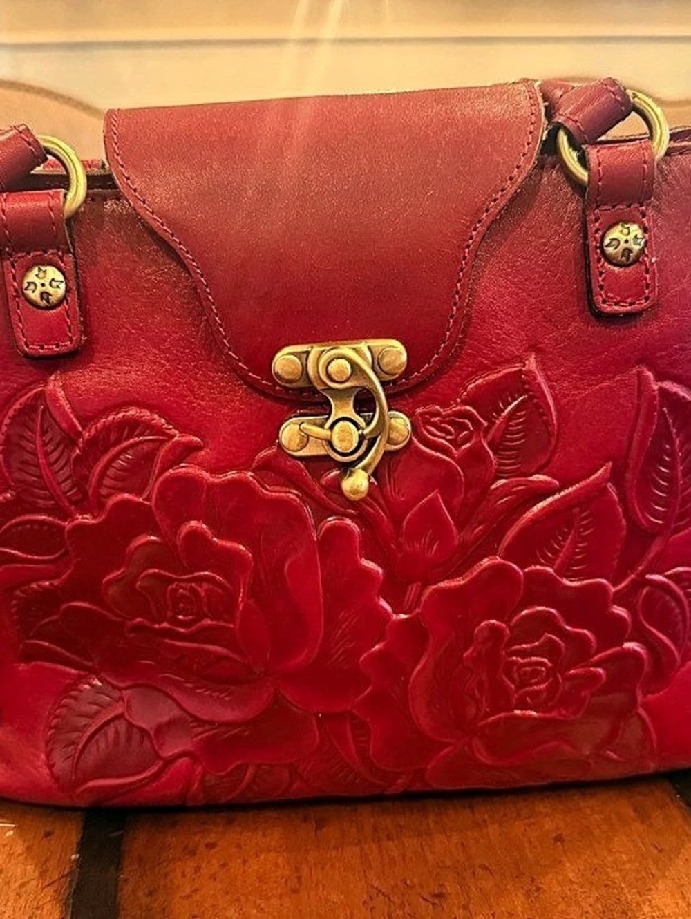 Patricia Nash Embossed Floral Red Tote